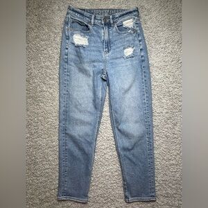 American Eagle Jeans Womens 2 Mom Straight Jean Stretch Regular Wash Distressed